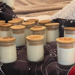 Three ounce glass soy candles with bamboo lids